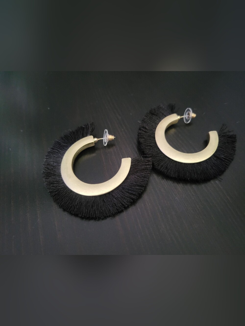 Fringe Hoop Statement Earrings in Black